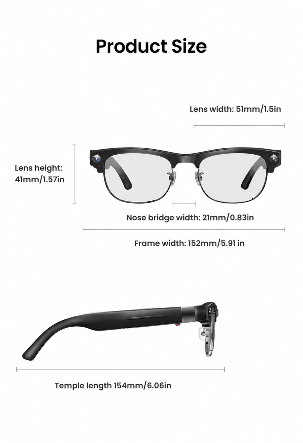 G5 AI Smart Glasses with Camera, 13MP Recording Glasses for Big Heads - XXL