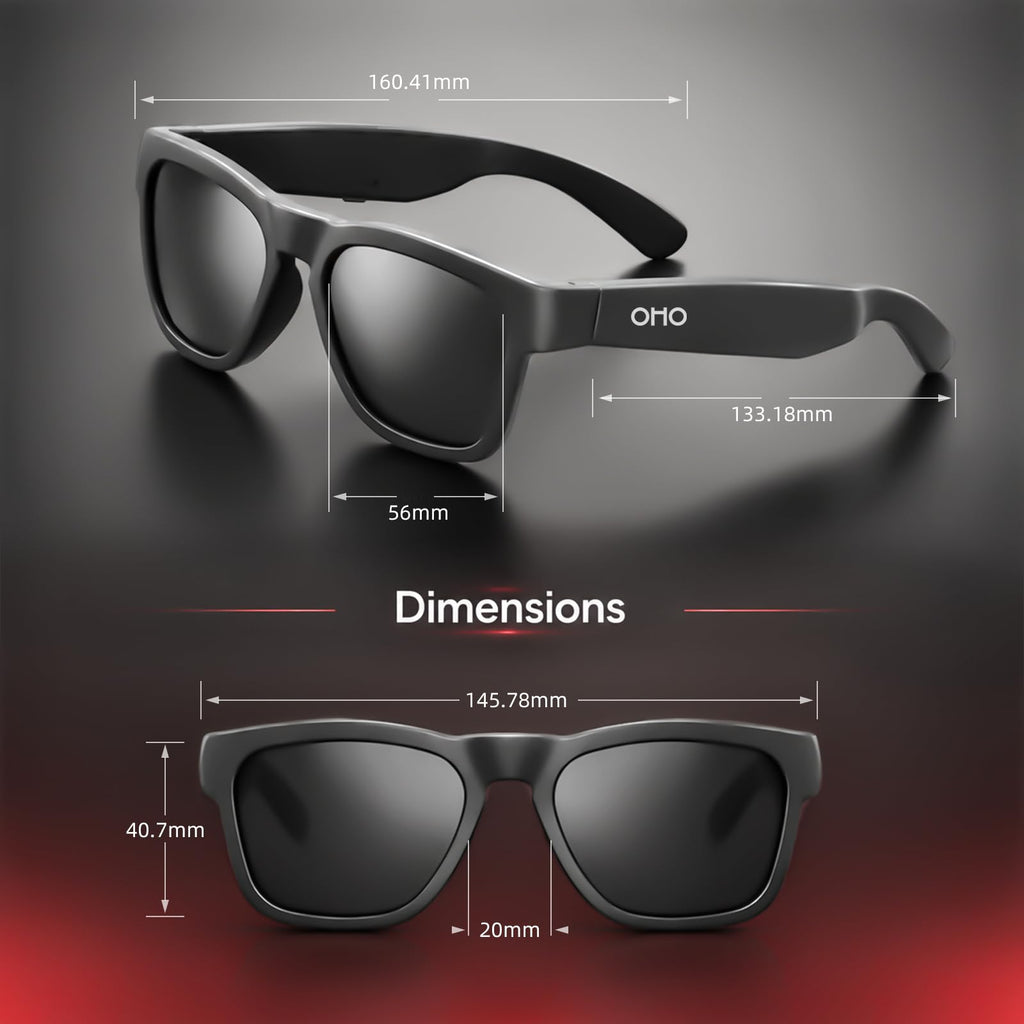 OHO AI Smart Glasses, UV400 Z87+ Audio Open Ear Bluetooth Sunglasses