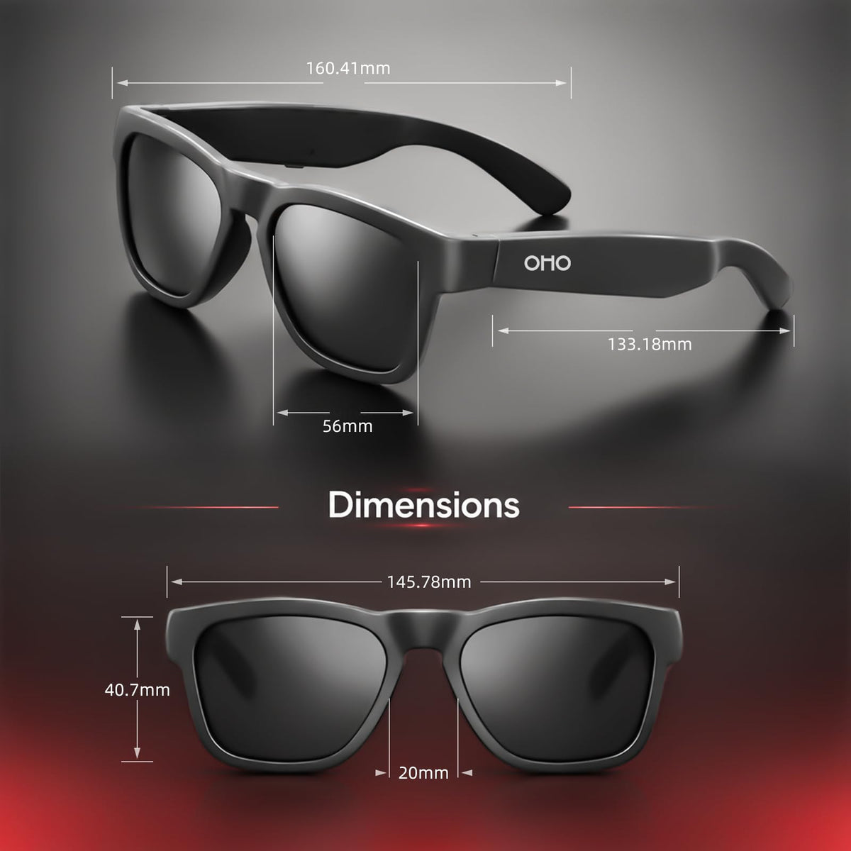 OHO AI Smart Glasses, UV400 Z87+ Audio Open Ear Bluetooth Sunglasses