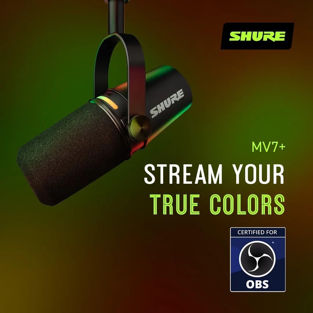 Shure MV7+ USB-C & XLR Podcast Dynamic Microphone - Black