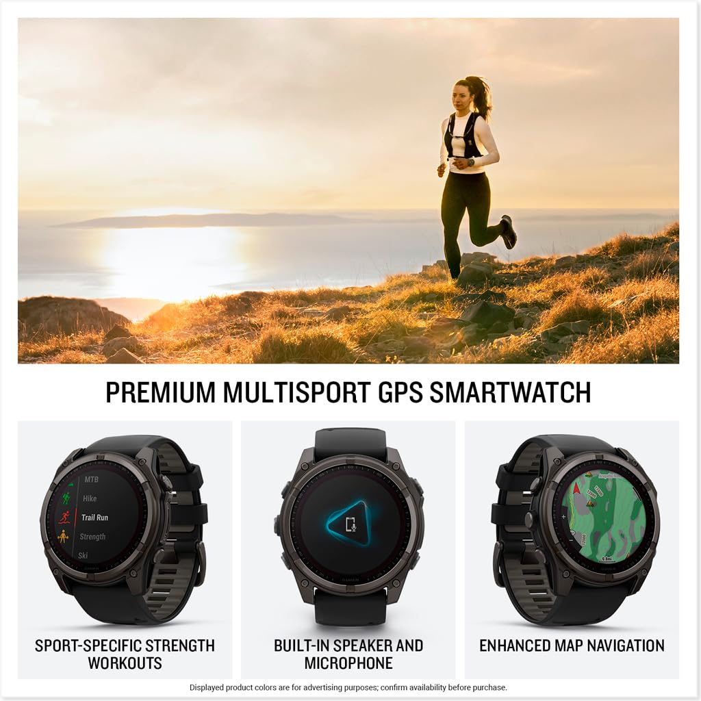 Garmin Fenix 8 Pro, 47mm, AMOLED Display, Premium Multisport GPS Smartwatch, inReach Technology for Emergency Survival, Health Tracking | Titanium/Graphite, Signature Series Modern Power Stand