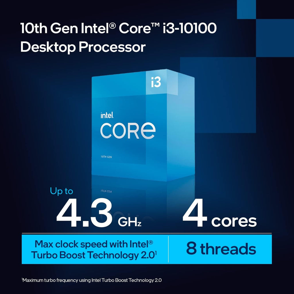 Intel Core i3-10100 Desktop Processor 4 Cores up to 4.3 GHz LGA1200 (Intel 400 Series Chipset) 65W, Model Number: BX8070110100