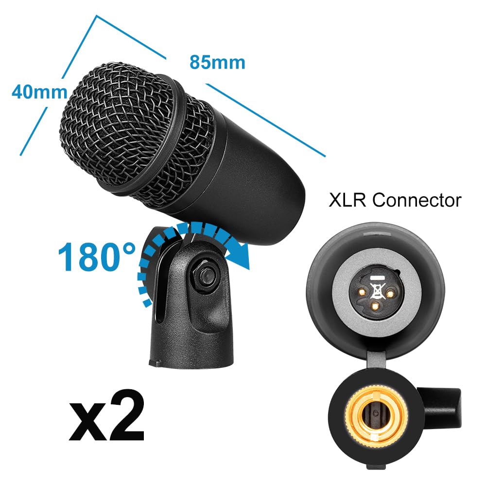 Depusheng 7-Piece Drum Microphone Set with 5 Dynamic Percussion Microphones and 2 Condenser Percussion Microphones Ideal for Instrument Recording and Music Production