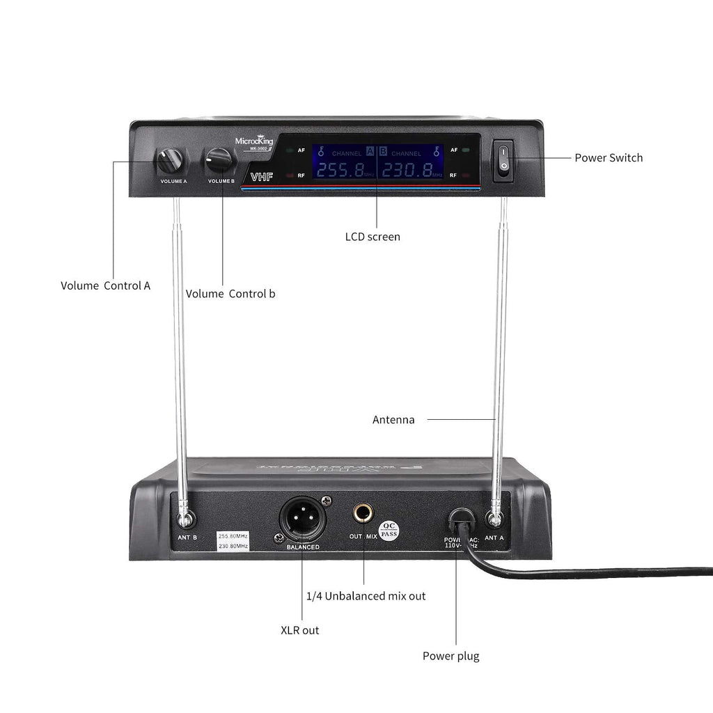 MicrocKing 4 Channel UHF Wireless Microphone System, 4 Handheld Wireless Microphones with Receiver, 400ft Long Range, Professional Dynamic Mic Set for Church, Conference, Wedding, Karaoke and Speech