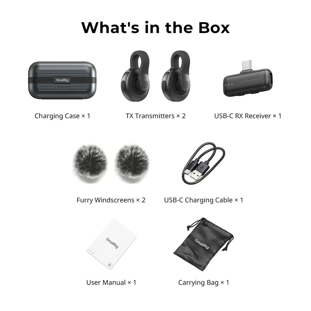 SmallRig S70 Wireless Mic (2 TX + 2 RX + Charging Case) - Black