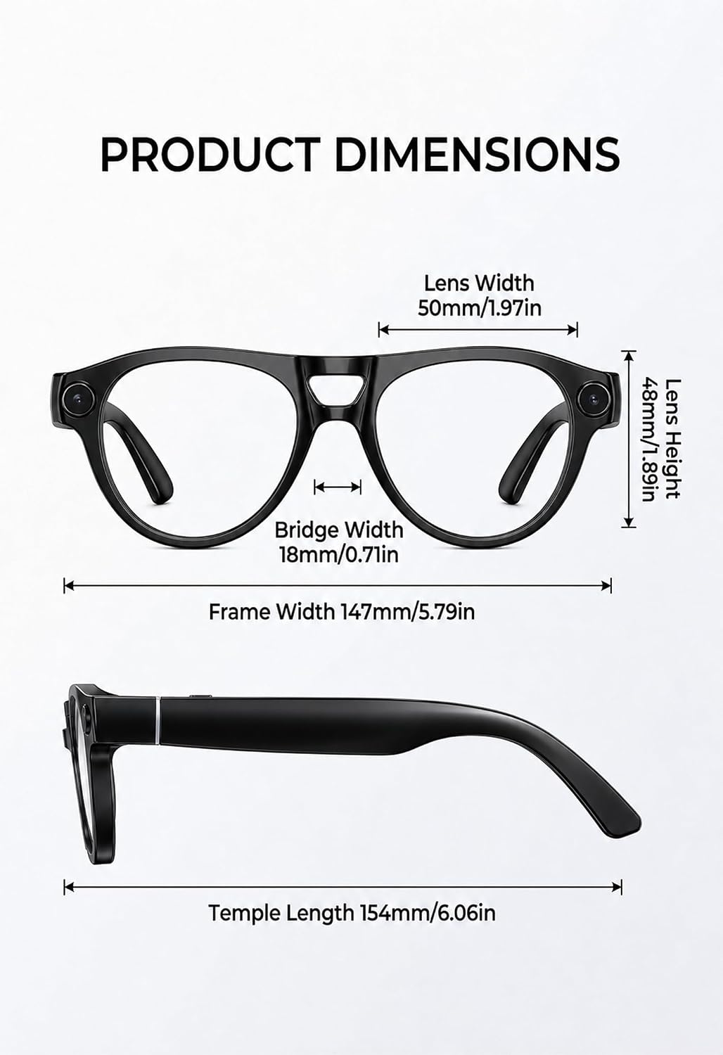 G5 AI Smart Glasses with Camera, 13MP Recording Glasses for Big Heads - XXL