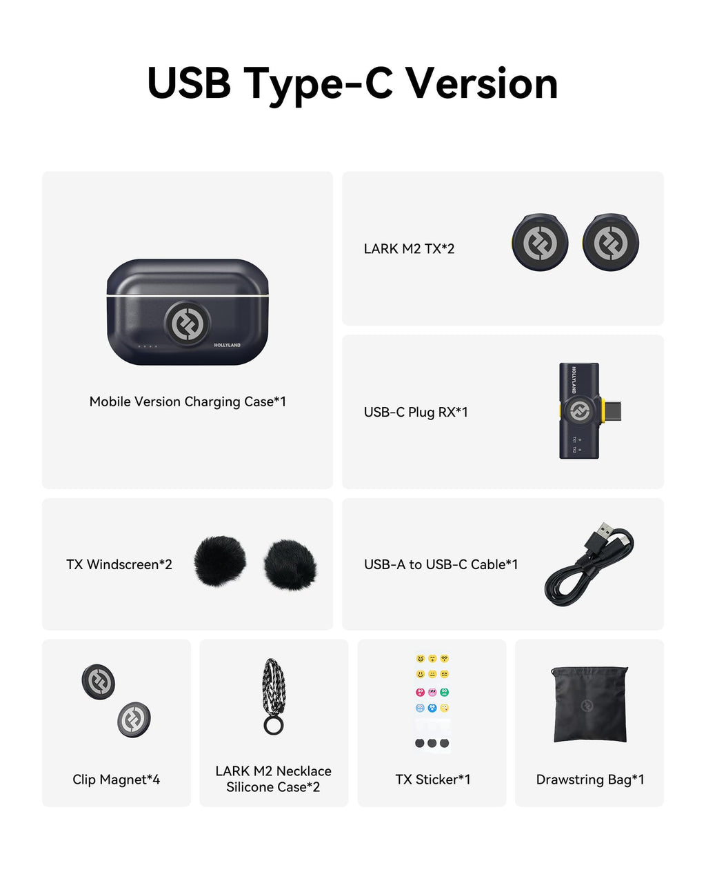 Hollyland Lark M2 Wireless Microphone for iPhone/Camera/Android/PC, 48kHz/24-bit High Fidelity Audio, 300m Range, Noise Cancelling, 40h Use, YouTube, Vlog, Streaming (Black, with Camera RX + USB-C RX)