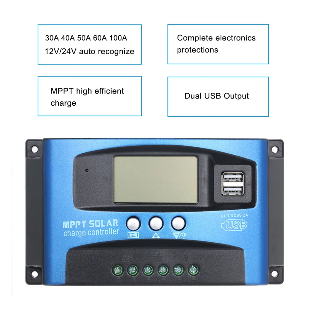 Mistaha 100A MPPT Solar Charge Controller Dual USB LCD Display Auto Solar Cell Panel Charger Regulator