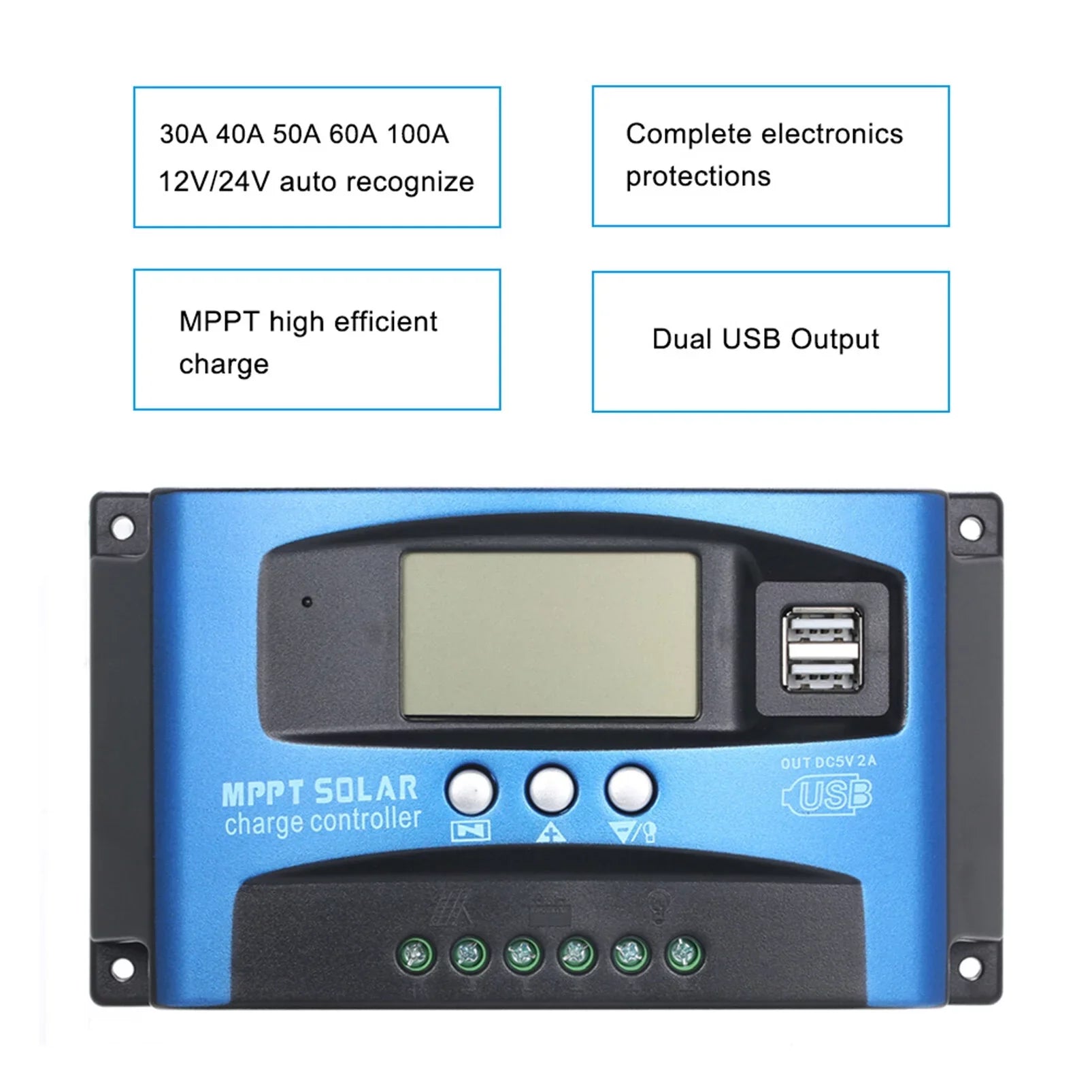 Mistaha 100A MPPT Solar Charge Controller Dual USB LCD Display Auto Solar Cell Panel Charger Regulator