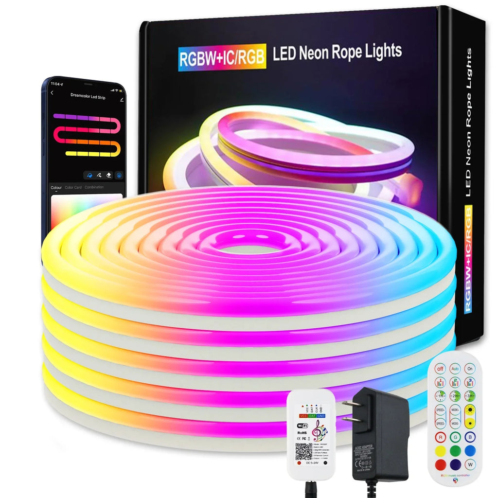 CheDux Flexible 9.8ft IP67 Waterproof Dimmable Lights LED Neon Light Strip With Remote Control Works With Alexa And Google, DIY Function, Music Sync For Wall, Living Room And Outdoor Decoraction