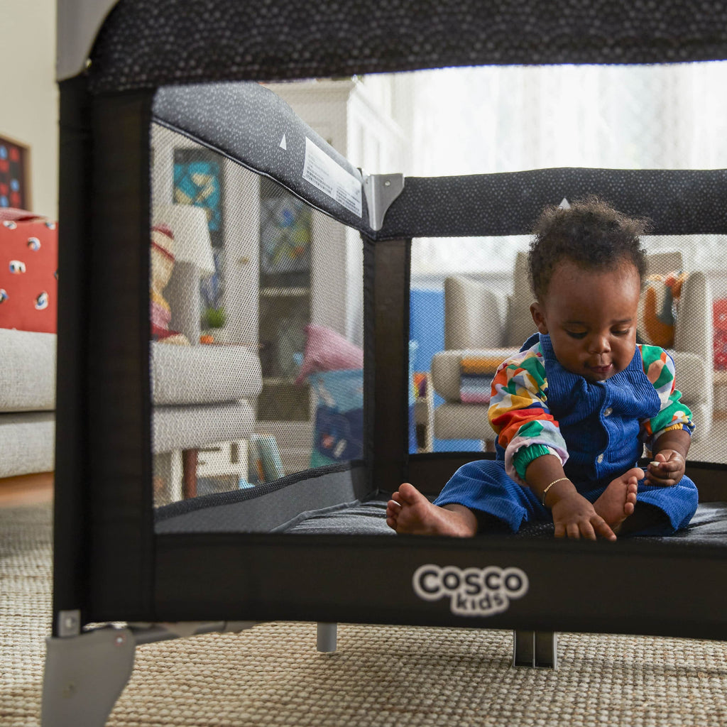 Cosco Kids Funsport Portable Compact Baby Play Yard with Carry Bag, Noir Dot
