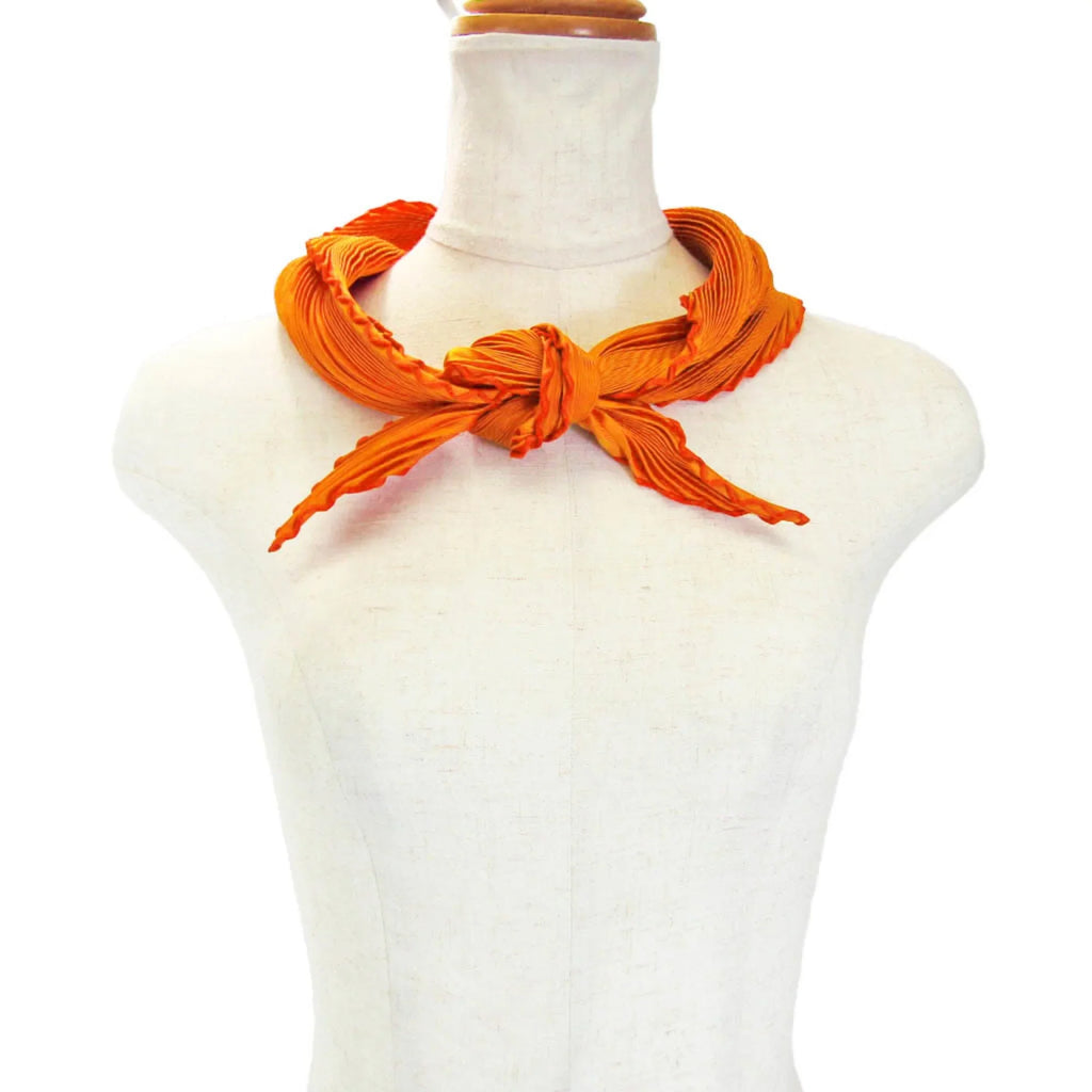 Pre-Owned Hermes Pleats Women's Silk Scarf Orange (Good)