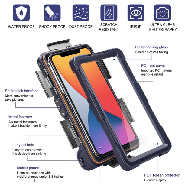 UrbanX Professional [15m/50ft] Swimming Diving Surfing Snorkeling Photo Video Waterproof Protective Case Underwater Housing BLU J2 And all Phones Up to 6.9 Inch LCD with Lanyard