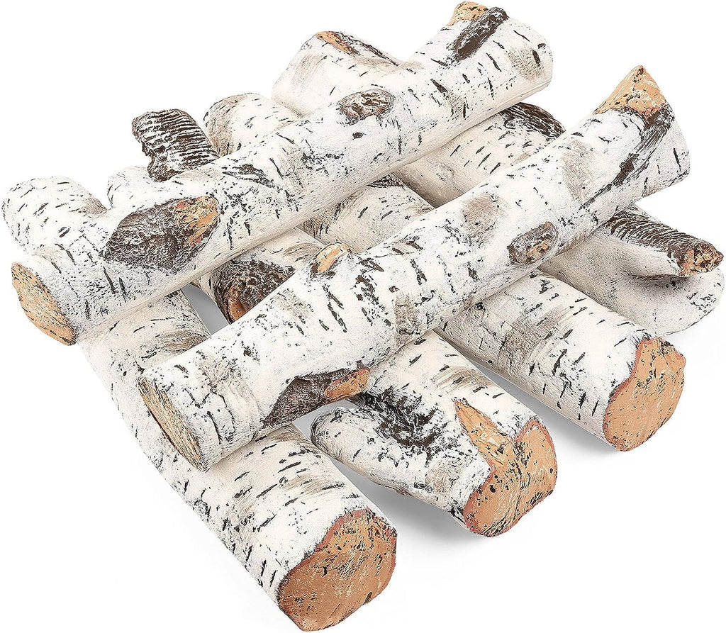 Hisencn Gas Fireplace Logs Set Ceramic White Birch Wood Logs Indoor Inserts Outdoor Firebowl,Fire Pits, Vented, Propane, Gel, Ethanol, Electric, Realistic Fireplace Decoration 6 Pcs