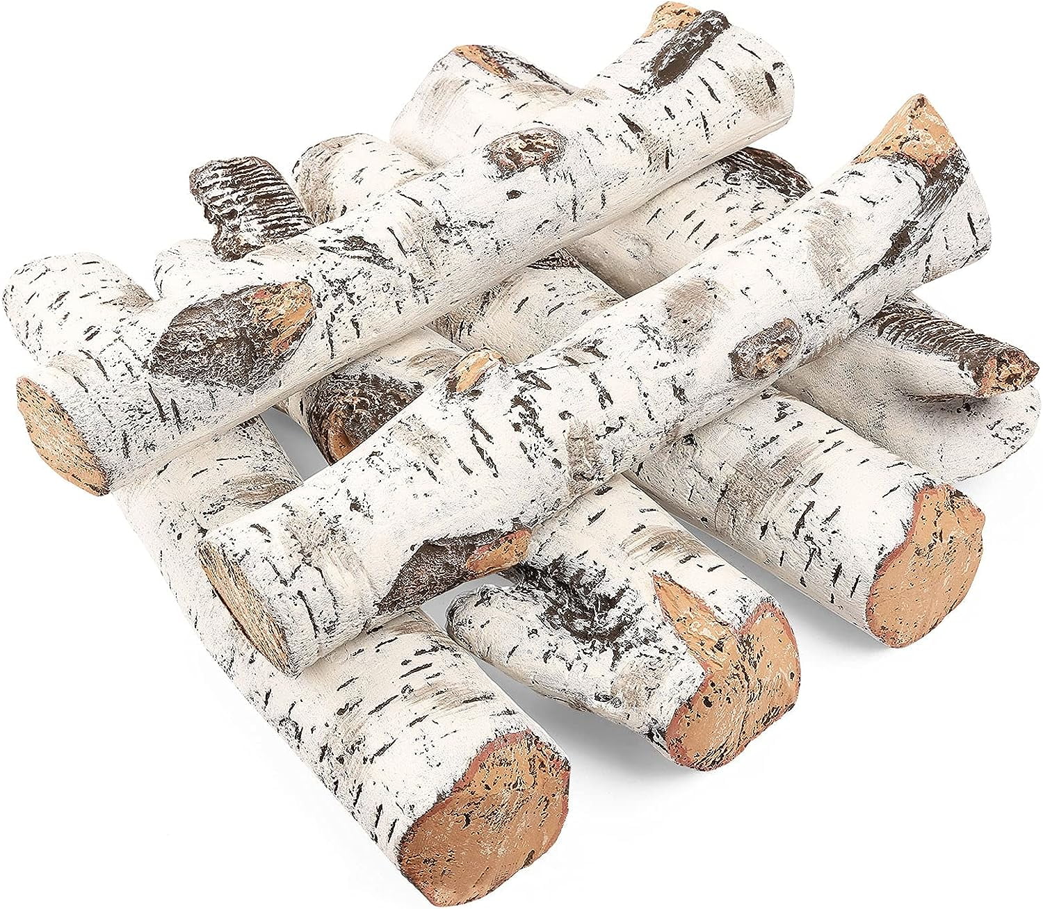 Hisencn Gas Fireplace Logs Set Ceramic White Birch Wood Logs Indoor Inserts Outdoor Firebowl,Fire Pits, Vented, Propane, Gel, Ethanol, Electric, Realistic Fireplace Decoration 6 Pcs