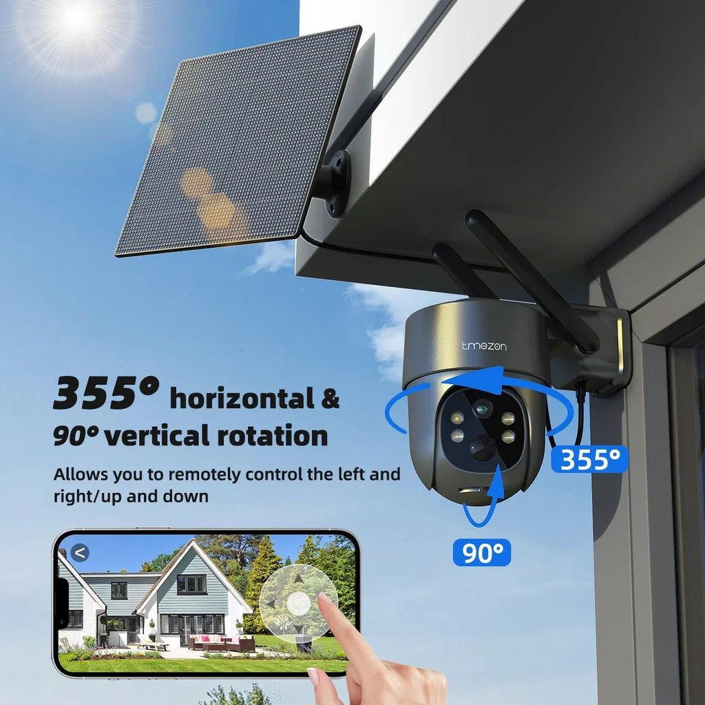 TMEZON 4G LTE Cellular Security Camera Wireless Solar Powered, 3MP WiFi Surveillance Camera with Spotlight Color Night Vision IP66 Waterproof Home Surveillance Camera