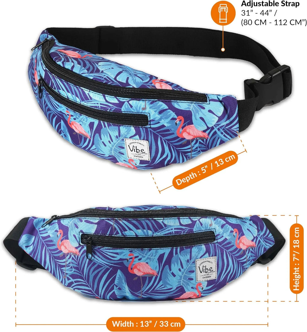 Vibe Festival Gear Fanny Pack Men Women - Many Prints - Black Holographic Silver Gold Cute Waist Bag Festival Rave Hiking Running Cycling
