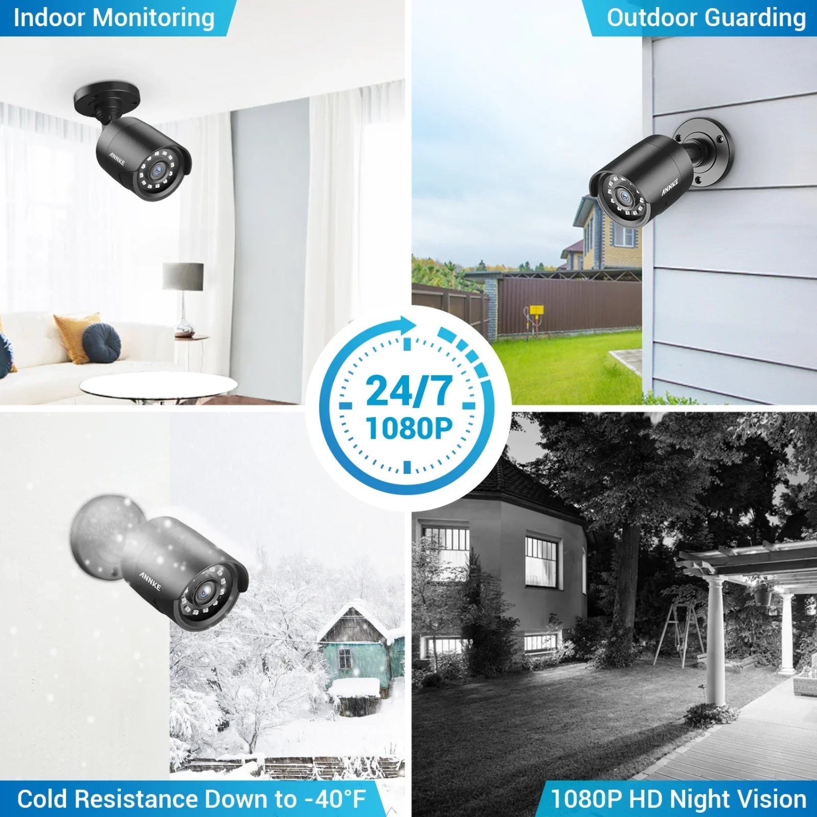 ANNKE 4 Pack 1080P HD TVI Home Security Camera Outdoor Indoor, 1920TVL, IP66 Waterproof, Night/Day Vision, Surveillance CCTV Bullet Camera