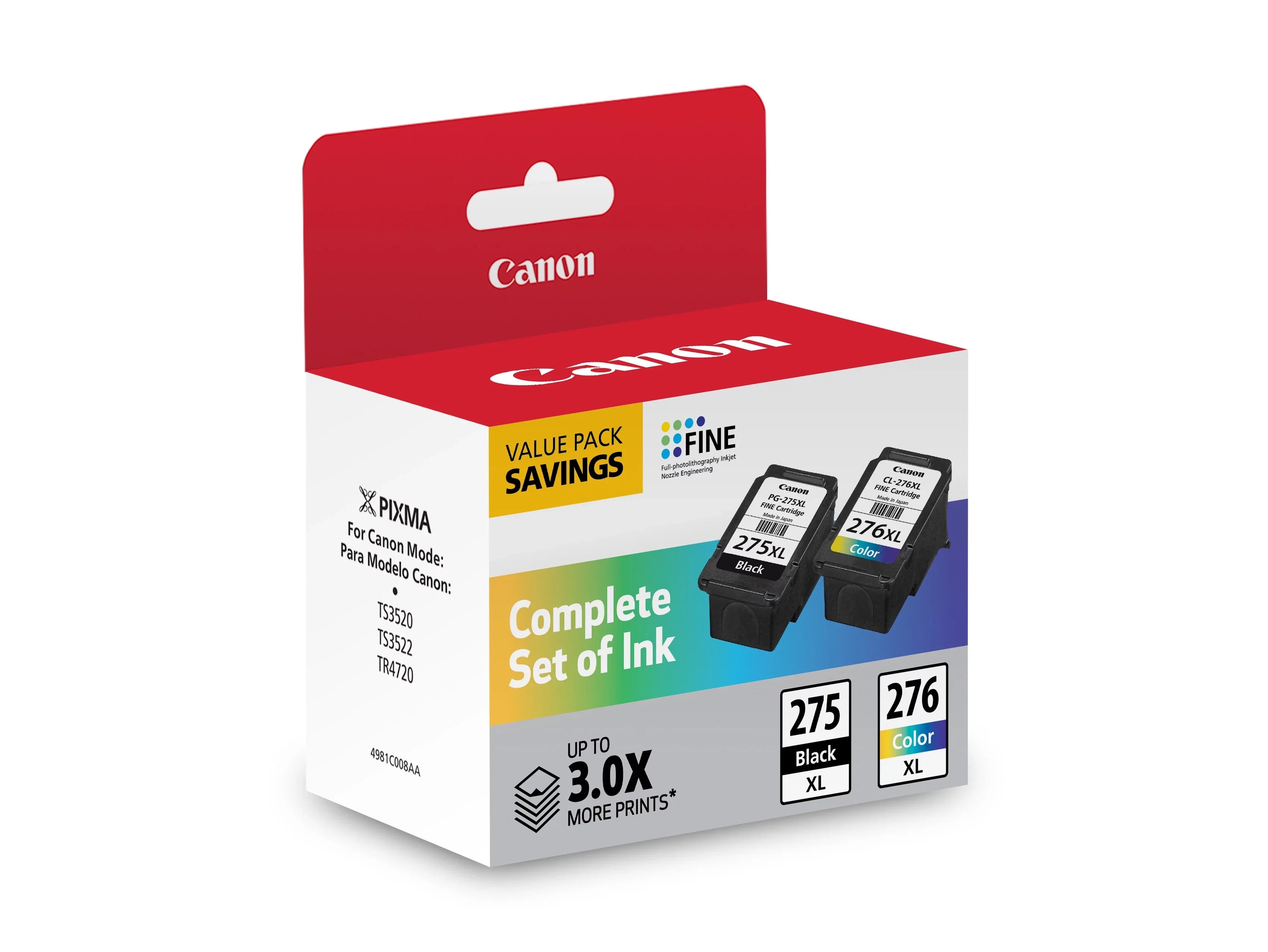 Canon 4981C008 (PG-275XL/CL-276XL) High-Yield Multipack Ink, Black/Tri-Color