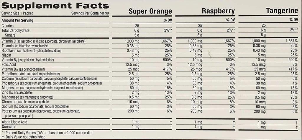 Emergen-C 1,000 mg Vitamin C Dietary Supplement Drink Mix, Super Orange/Raspberry/Tagerine, 90 Packets