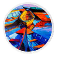 YKCG Modern Impressionism Oil Painting on Canvas Sea Ship Ships Round Beach Towel Beach Mats Beach Shawl Beach Blanket with Tassels Beach Throw Towel Yoga Mat