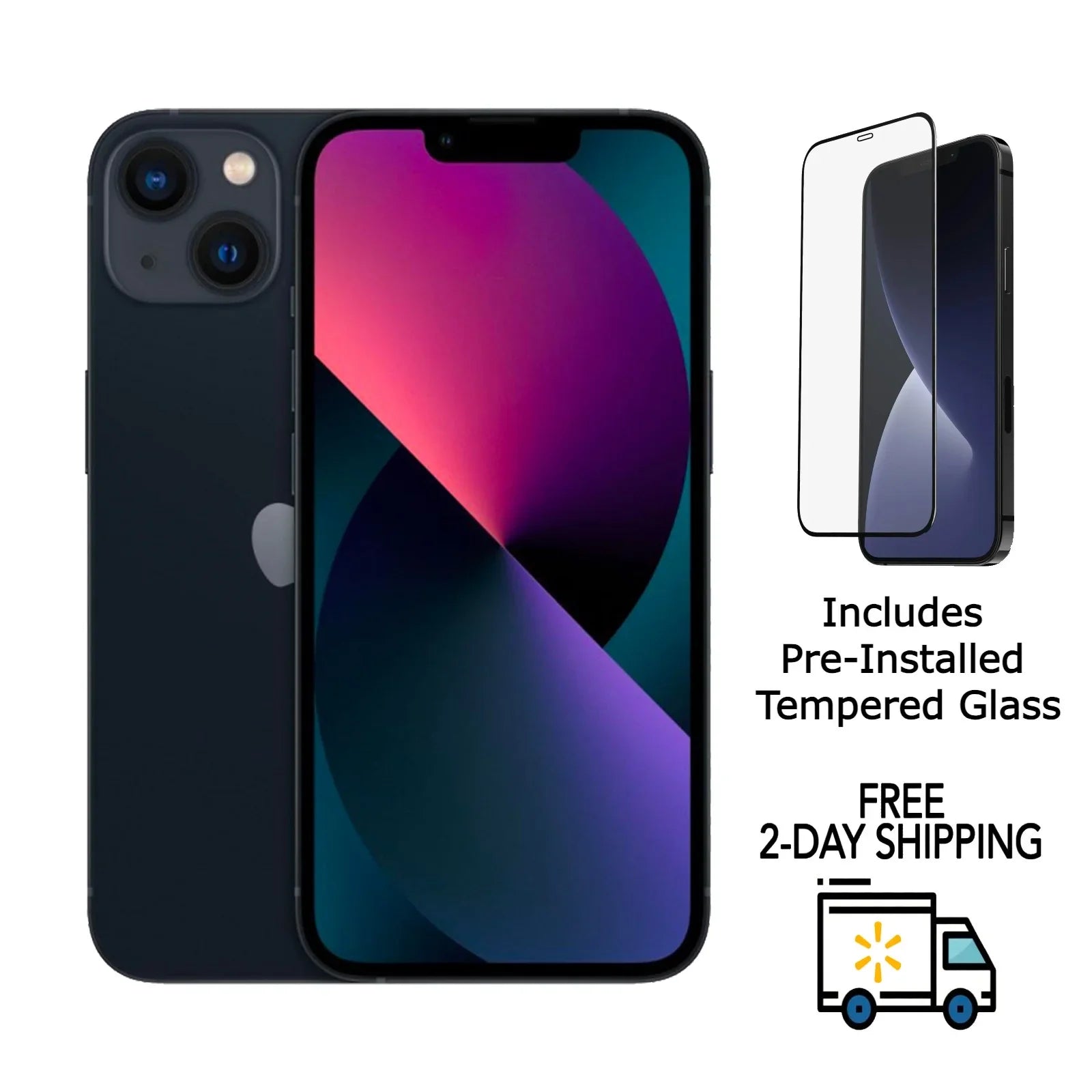 Pre-Owned Apple iPhone 13 Mini A2481 (Fully Unlocked) 128GB Midnight (Grade C) w/ Pre-Installed Tempered Glass