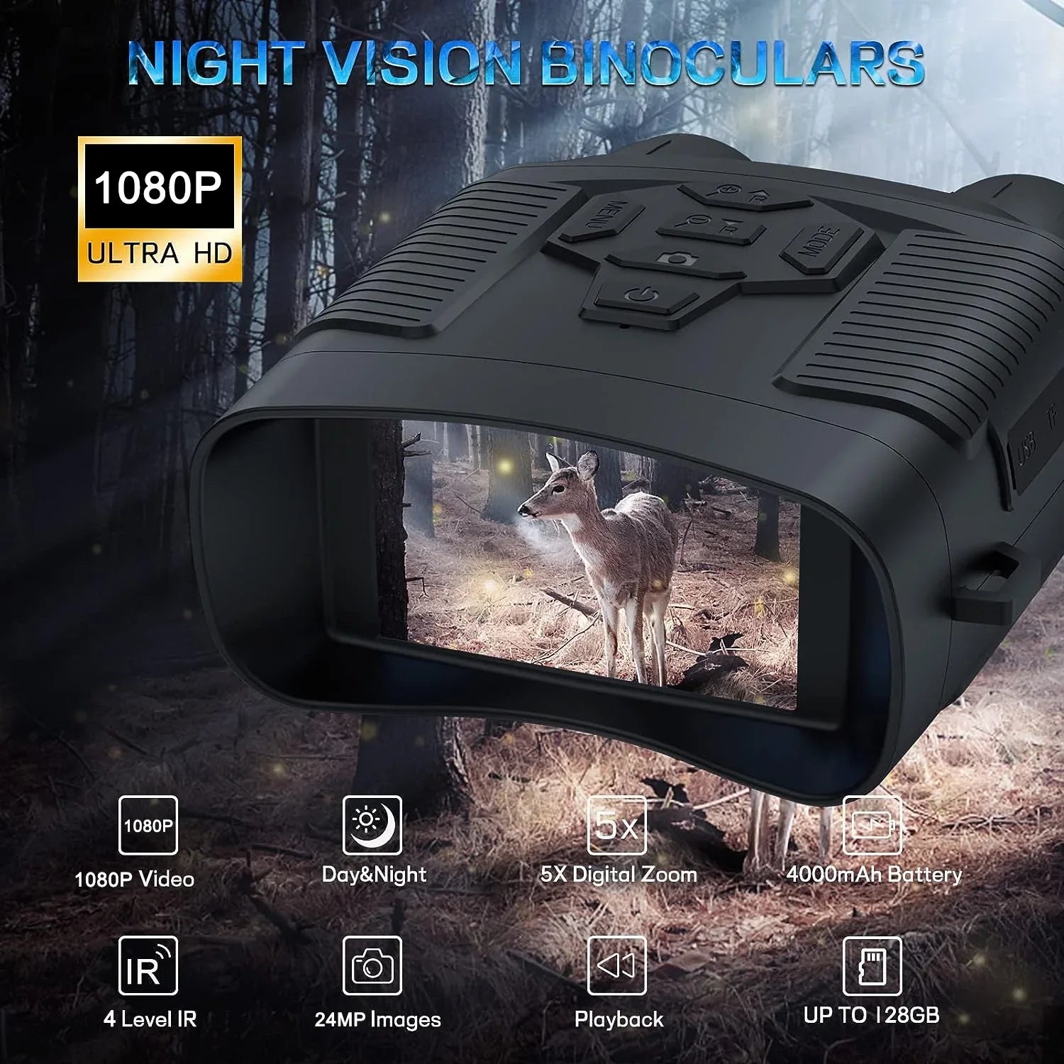SuntekCam Night Vision Goggles Night Vision Binoculars with 32GB SD Card 24MP/1080P 6x Zoom Suitable Hunting at Night and Taking Pictures and Videos NVI-800