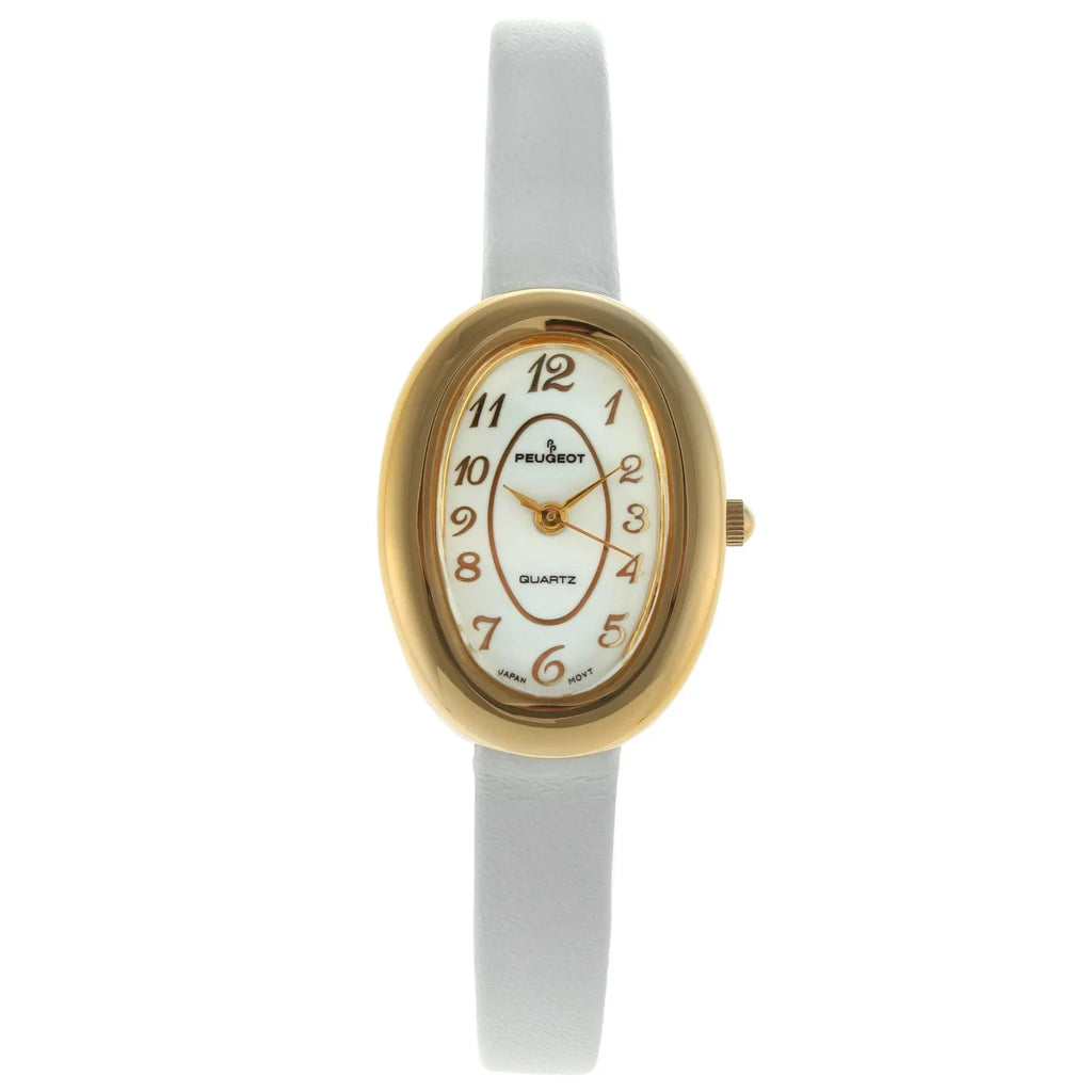 Peugeot Vintage 380-17 White Leather Oval Case Watch