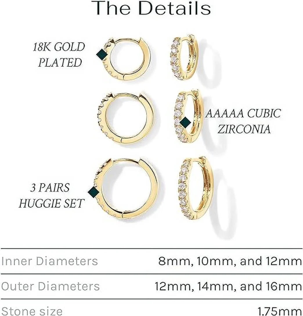 PAVOI 18K Yellow and White Gold Plated Pack 925 Sterling Silver Post, 6 Pairs Small Gold Hoop Earrings Set | Mini Cartilage Helix Huggie Hoop Pack Women Men 8mm 10mm 12mm