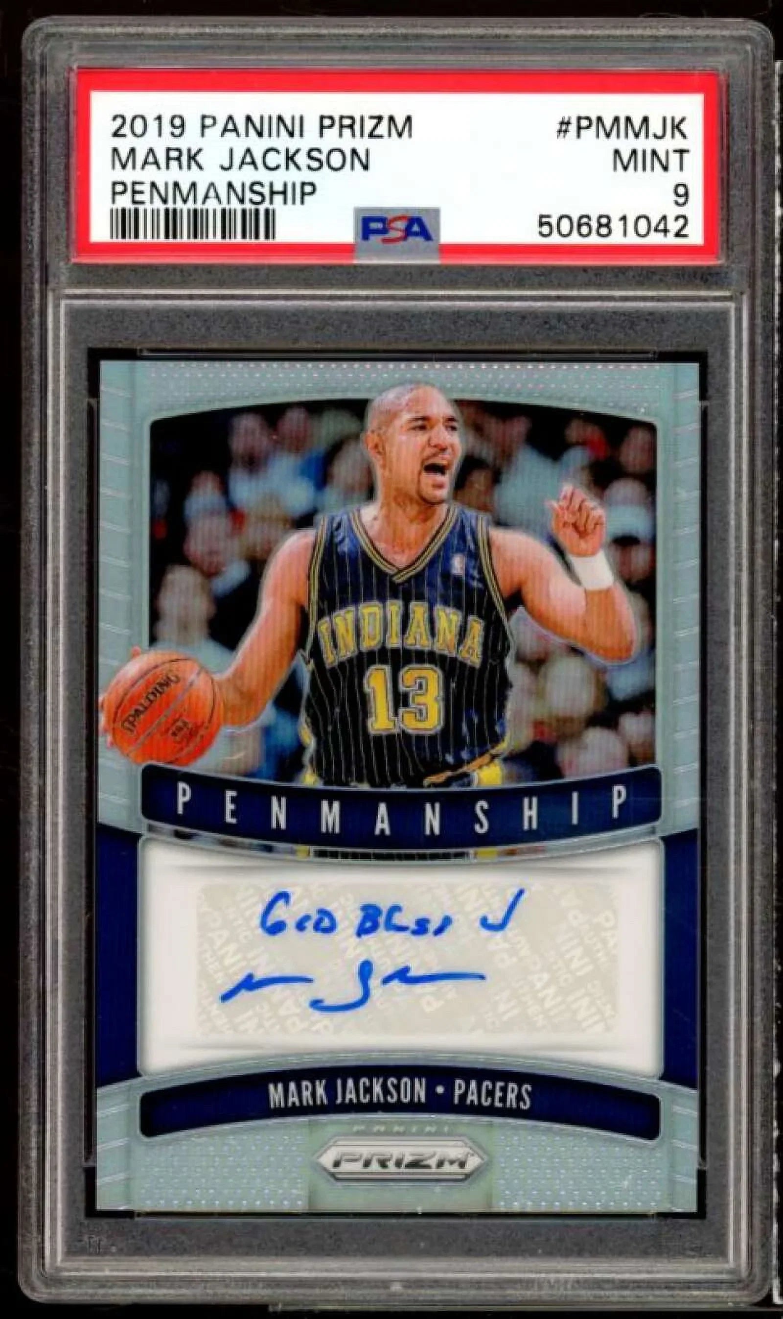 Mark Jackson Card 2019-20 Panini Prizm Penmanship Silver Prizm #PM-MJK PSA 9