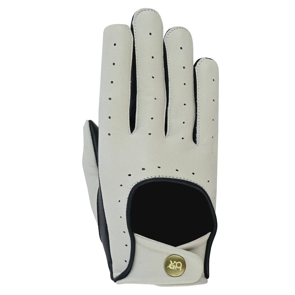 Women Ladies 100% Genuine Lambskin Leather Driving Gloves Chauffeur Full Finger Car Driving Motorcycle Bikers Riding Gloves Bone White-XL