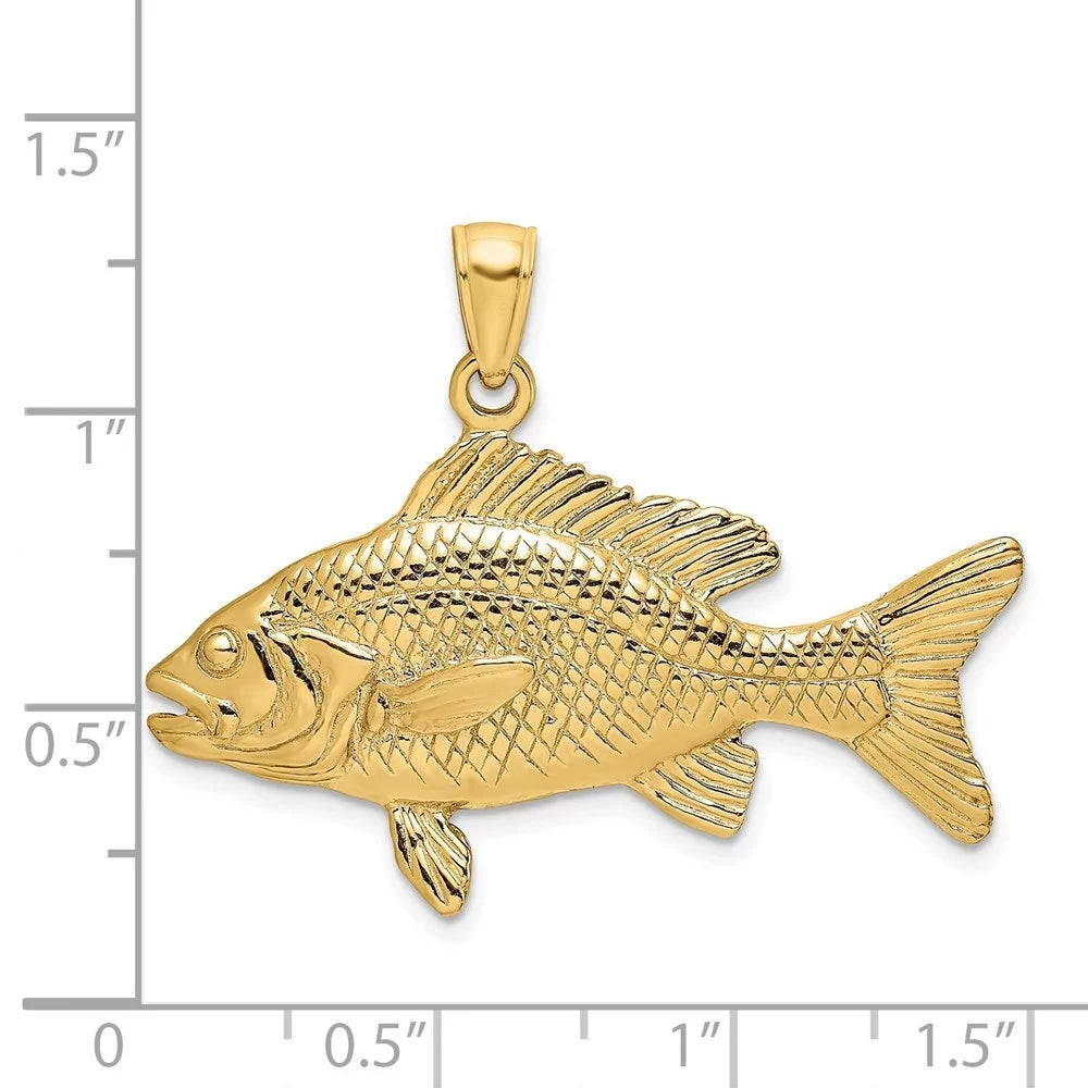 Auriga 14k Yellow Gold 3-D Textured Red Snapper Fish Charm Women (L - 19 mm, W - 34.6 mm)