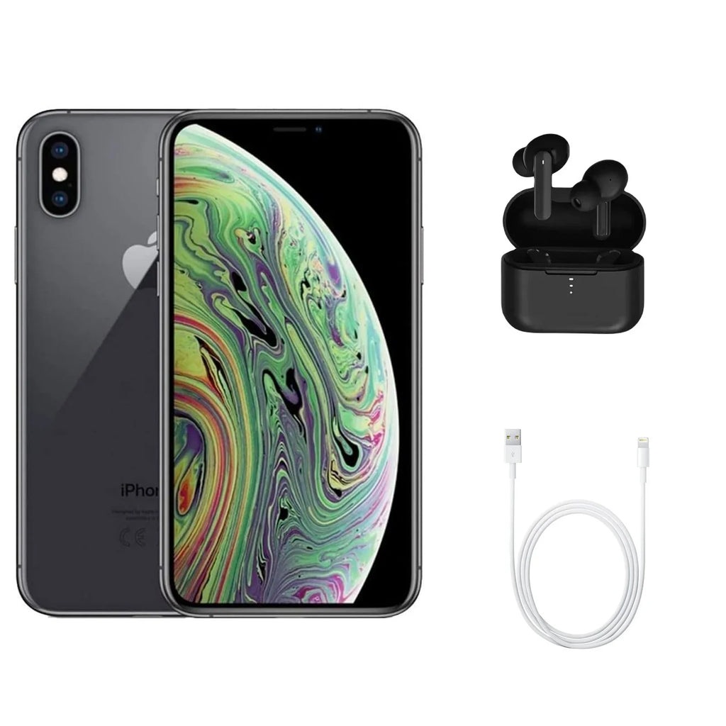 Restored Apple iPhone XS Max A1921 (Fully Unlocked) 64GB Space Gray (Grade A) w/ Wireless Earbuds (Refurbished)
