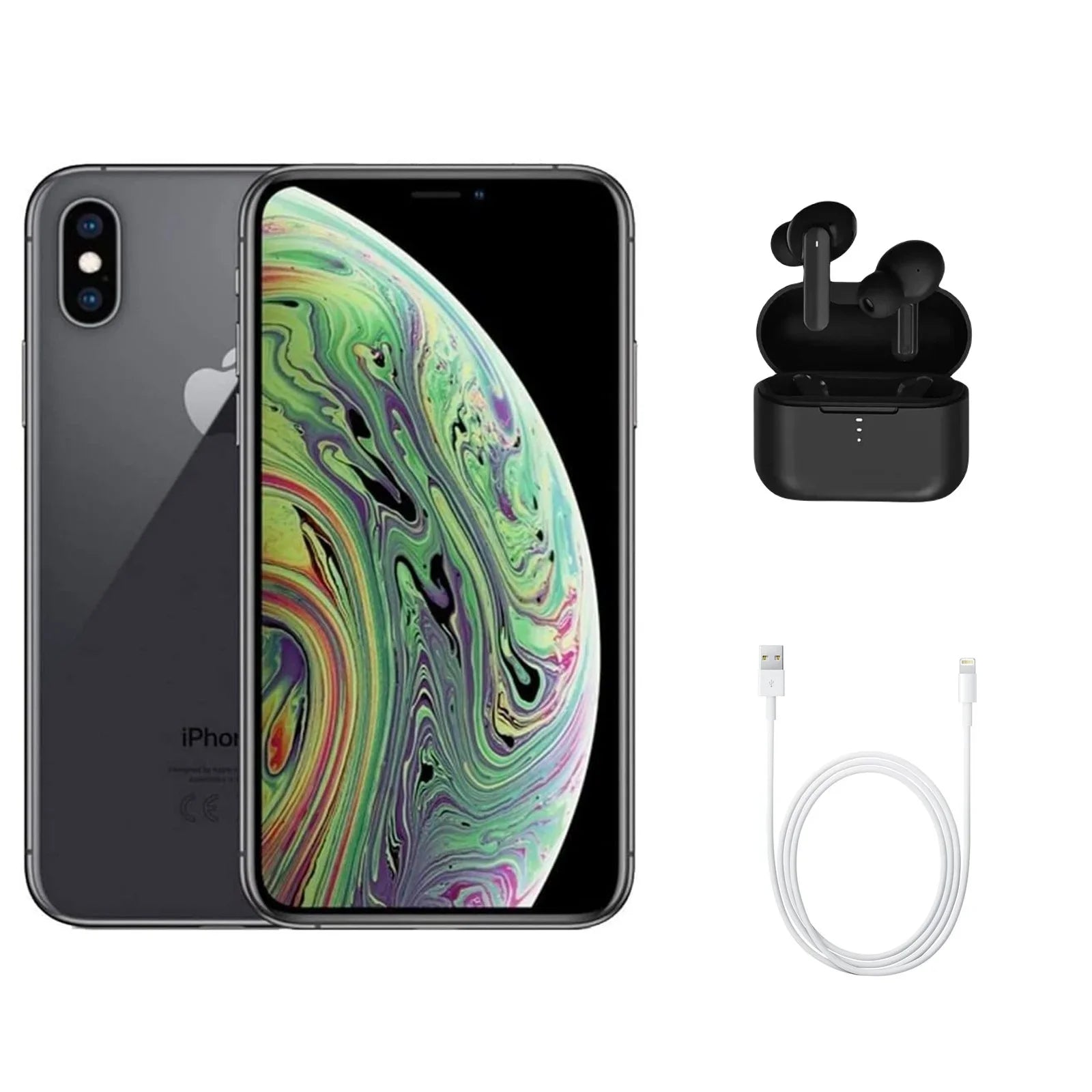 Restored Apple iPhone XS Max A1921 (Fully Unlocked) 64GB Space Gray (Grade A) w/ Wireless Earbuds (Refurbished)