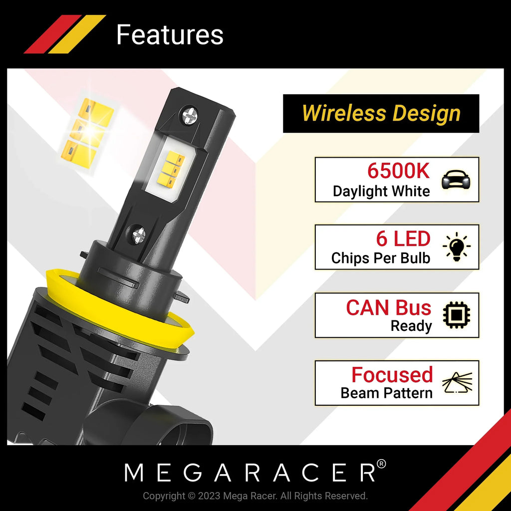 Mega Racer Mercedes-Benz E350 Wireless H11 H8 H9 H16 LED Headlight Bulbs 6500K Cool White 12V 50W 12000LM Mercedes-Benz E350 2006 2007 2008 2009 2010 2011 2012 06 - 12 Fog Light Automotive Replacement