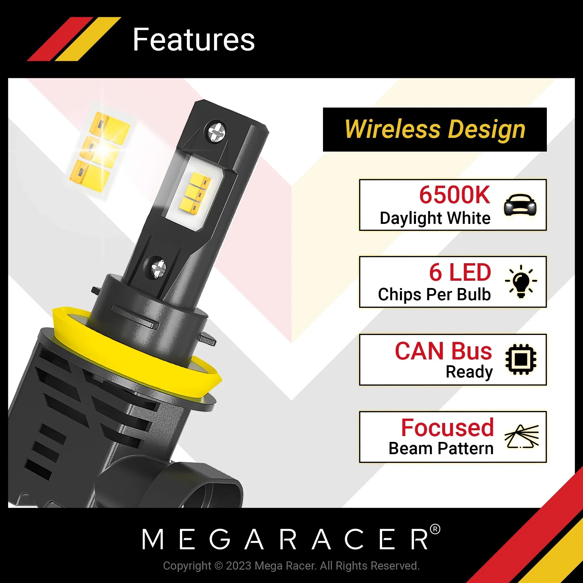Mega Racer Mercedes-Benz E350 Wireless H11 H8 H9 H16 LED Headlight Bulbs 6500K Cool White 12V 50W 12000LM Mercedes-Benz E350 2006 2007 2008 2009 2010 2011 2012 06 - 12 Fog Light Automotive Replacement