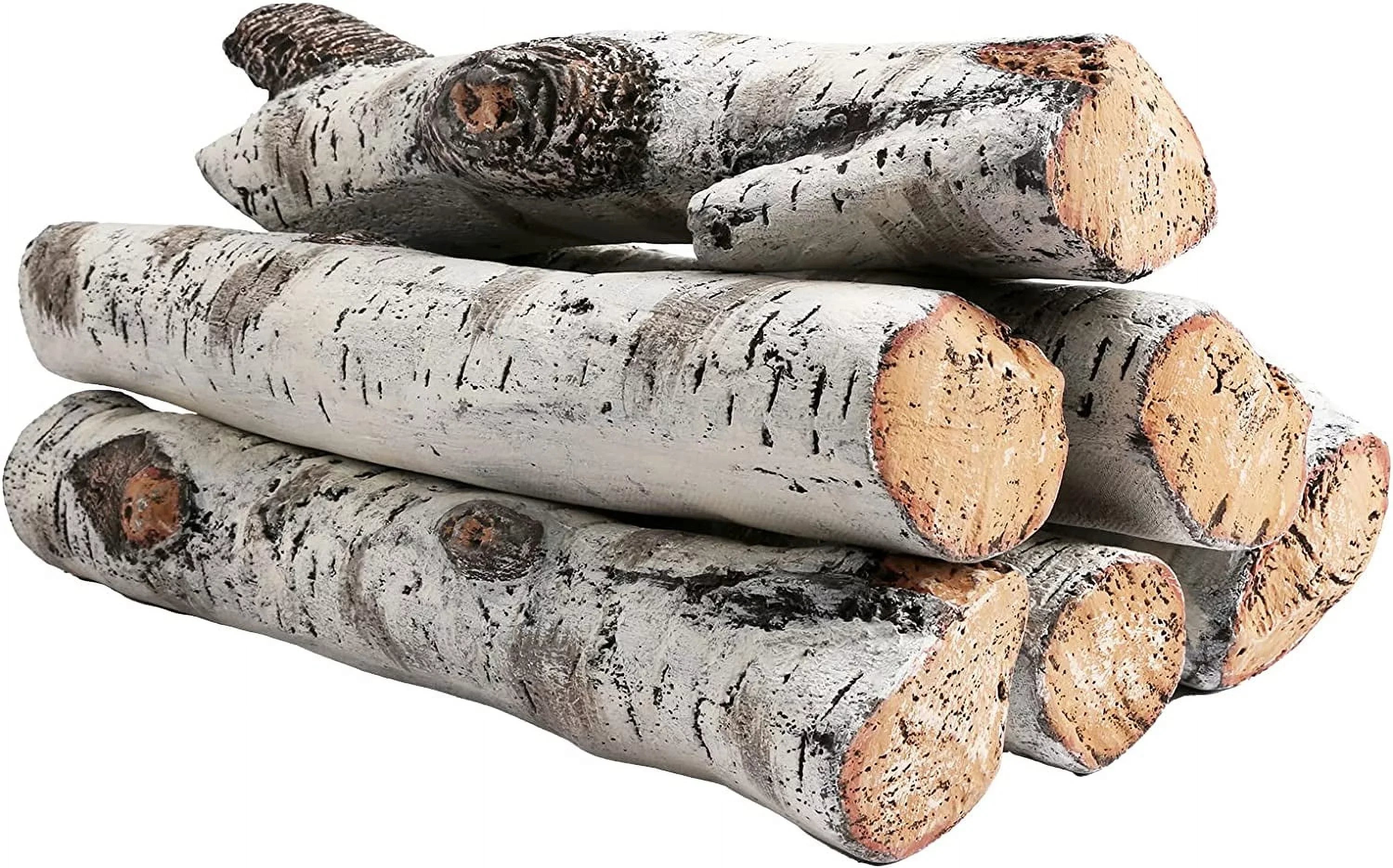 Hisencn Gas Fireplace Logs Set Ceramic White Birch Wood Logs Indoor Inserts Outdoor Firebowl,Fire Pits, Vented, Propane, Gel, Ethanol, Electric, Realistic Fireplace Decoration 6 Pcs