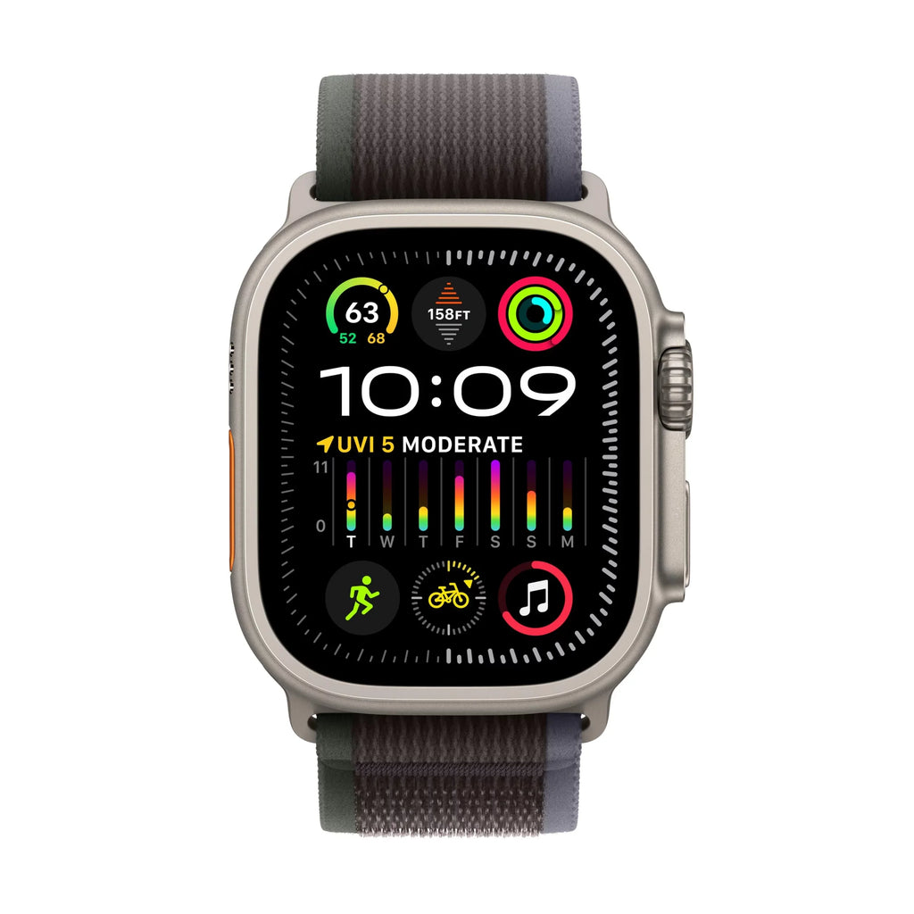 Apple Watch Ultra 2 - 49 mm - titanium - smart watch with Trail Loop - nylon weave - blue/black - band size: M/L - 64 GB - Wi-Fi, LTE, UWB, Bluetooth - 4G - 2.17 oz