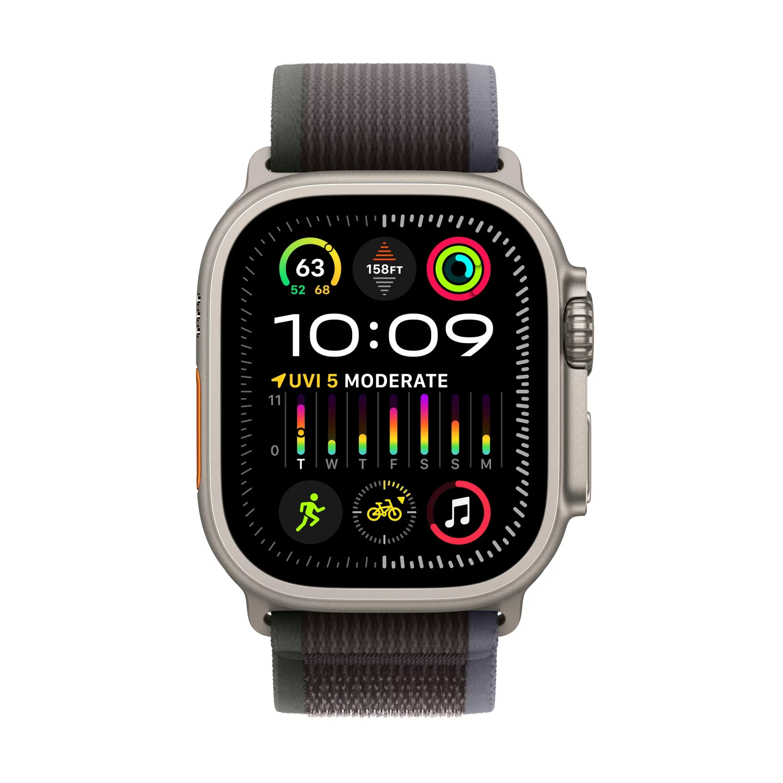 Apple Watch Ultra 2 - 49 mm - titanium - smart watch with Trail Loop - nylon weave - blue/black - band size: M/L - 64 GB - Wi-Fi, LTE, UWB, Bluetooth - 4G - 2.17 oz
