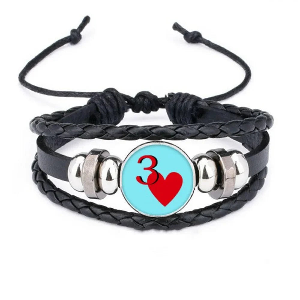 Love Jupiter Heart 3 Poker Bracelet Braided Leather Woven Rope Wristband