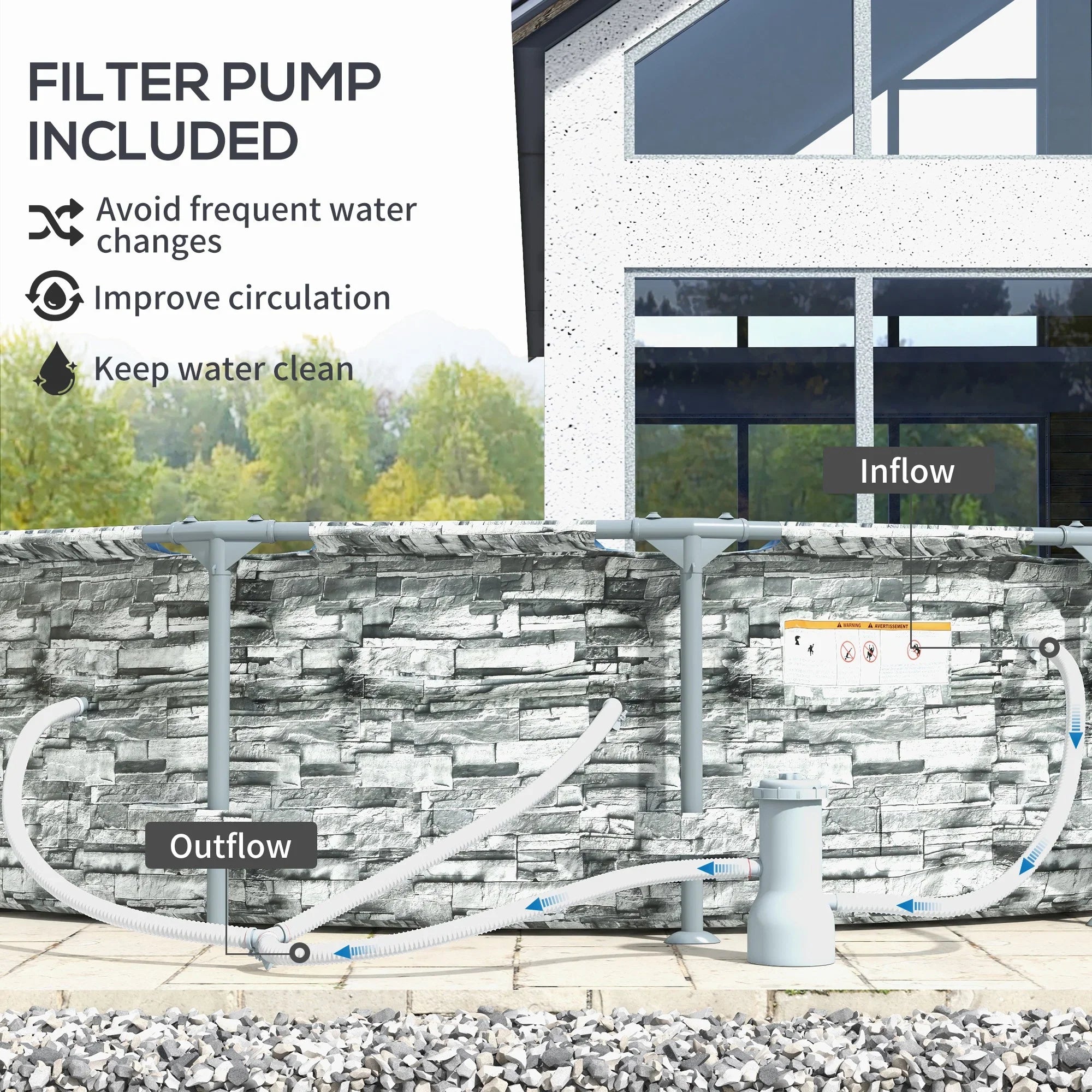 Outsunny 14' Above Ground Pool with Filter Pump, Steel Frame Pool, Brick