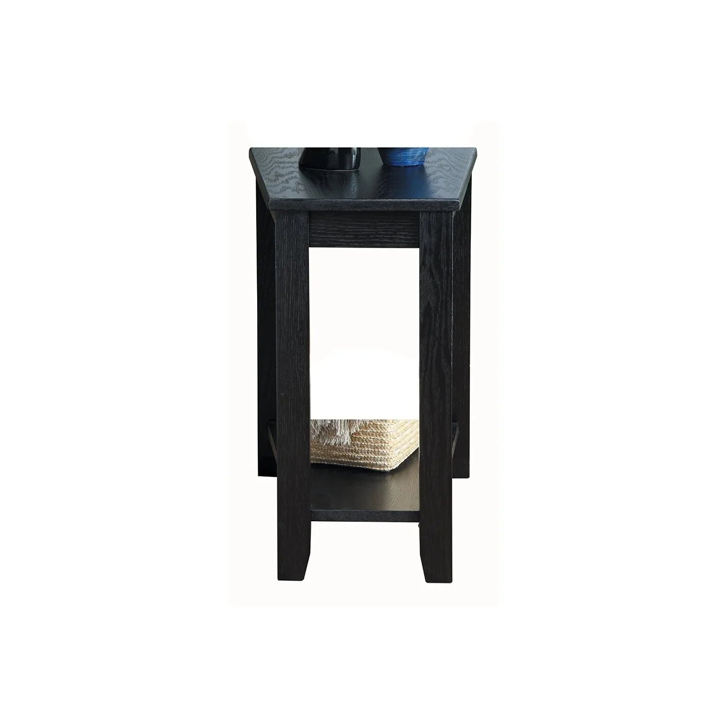 Benzara Wood Wedged Chair Side Table With a Bottom Shelf, Black