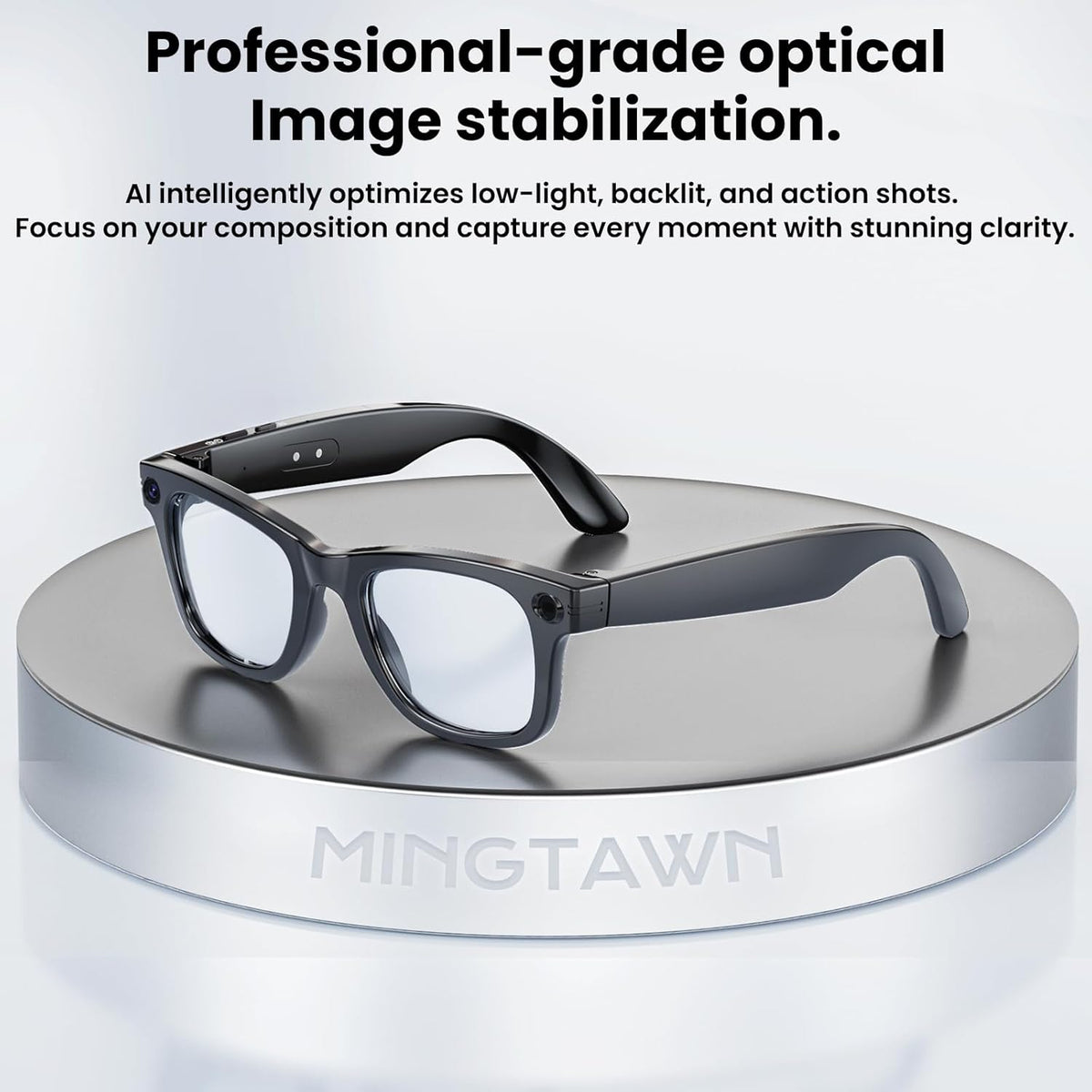 Mingtawn AI Smart Glasses â 8MP Anti-Shake Camera Glasses, 290mAh, BT Call, 4K HD Camera with Video Recording Dual Mic, Simultaneous Interpretation/GPT Identify Objectsï¼Black