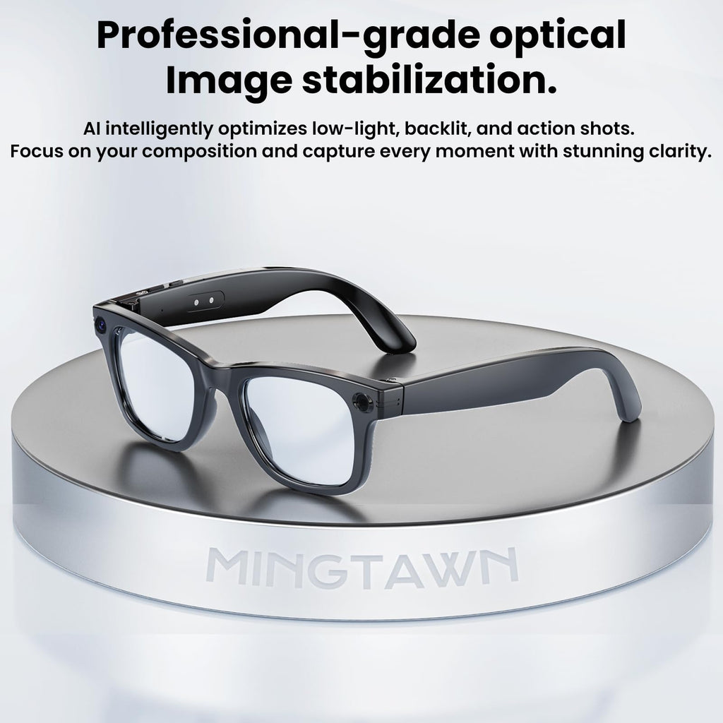 Mingtawn AI Smart Glasses â 8MP Anti-Shake Camera Glasses, 290mAh, BT Call, 4K HD Camera with Video Recording Dual Mic, Simultaneous Interpretation/GPT Identify Objectsï¼Black