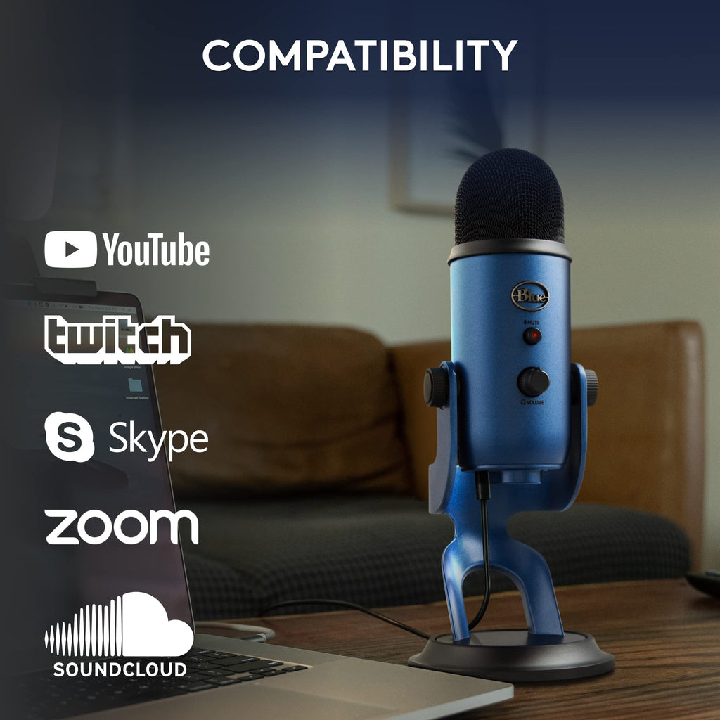 Logitech Creators Blue Yeti USB Microphone for PC, Mac, Gaming, Recording, Streaming, Podcasting, Studio and Computer Condenser Mic with Blue VO!CE Effects, 4 Pickup Patterns, Plug and Play - Silver
