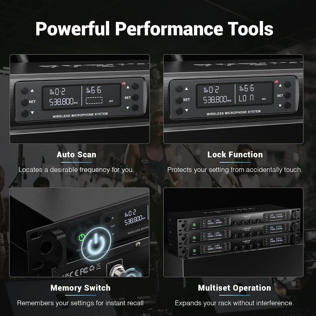 Phenyx Pro 4-Channel UHF Auto Scan Wireless Microphone System PTU-7000-2H2B
