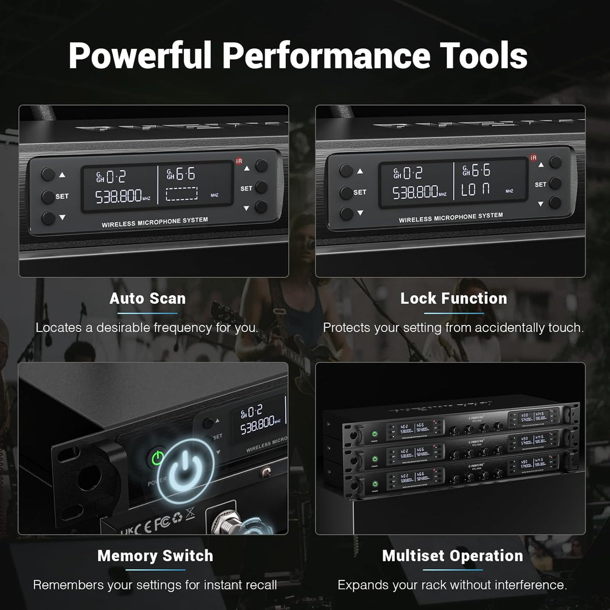 Phenyx Pro 4-Channel UHF Auto Scan Wireless Microphone System PTU-7000-2H2B