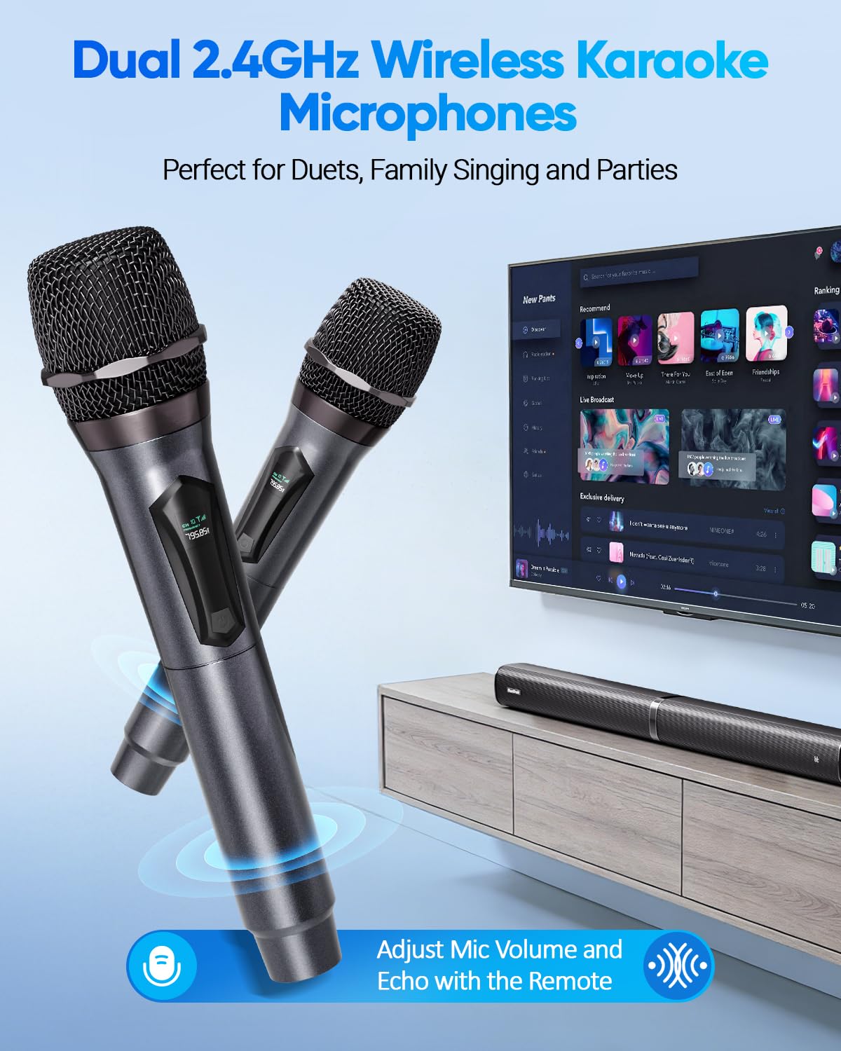 Karaoke Soundbar with Subwoofer for TV and 2 Wireless Microphones