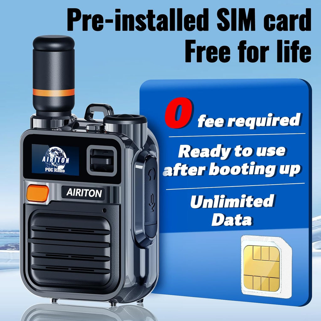 (Lifetime Free) Airiton Walkie Talkies Fast Radio Unlimited Range Nationwide Long Distance Handheld 4G LTE POC Two Way Radio Rapid Push to Talk Over Cellular Radio Long Range (2 with SIM Card)
