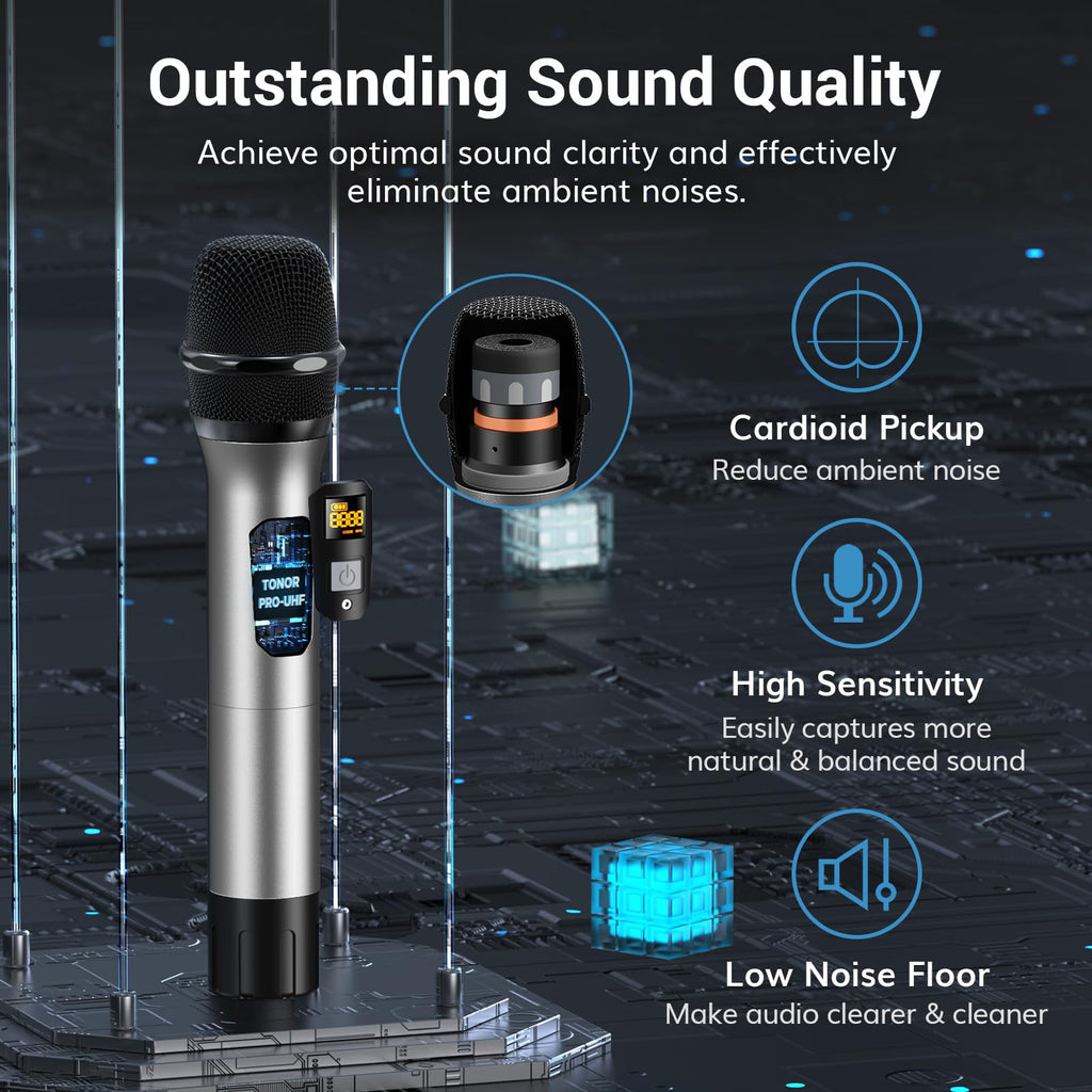 TONOR Wireless Microphones System, 2 * 15 Channel Dynamic Mics Silver*2